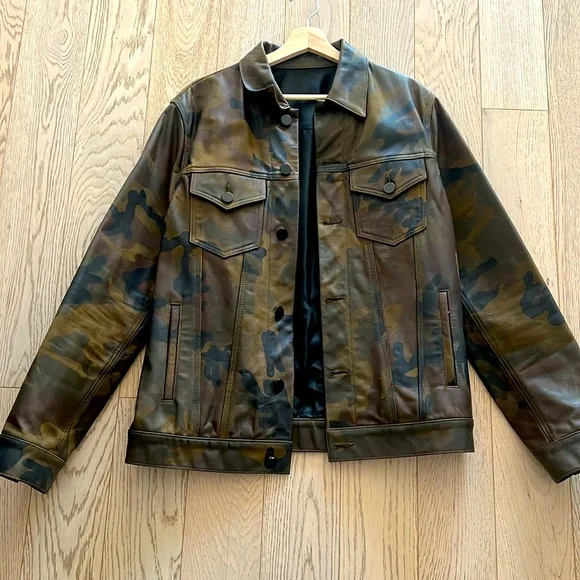 Mens Camo Leather Jacket/ Chrome Hearts Leather